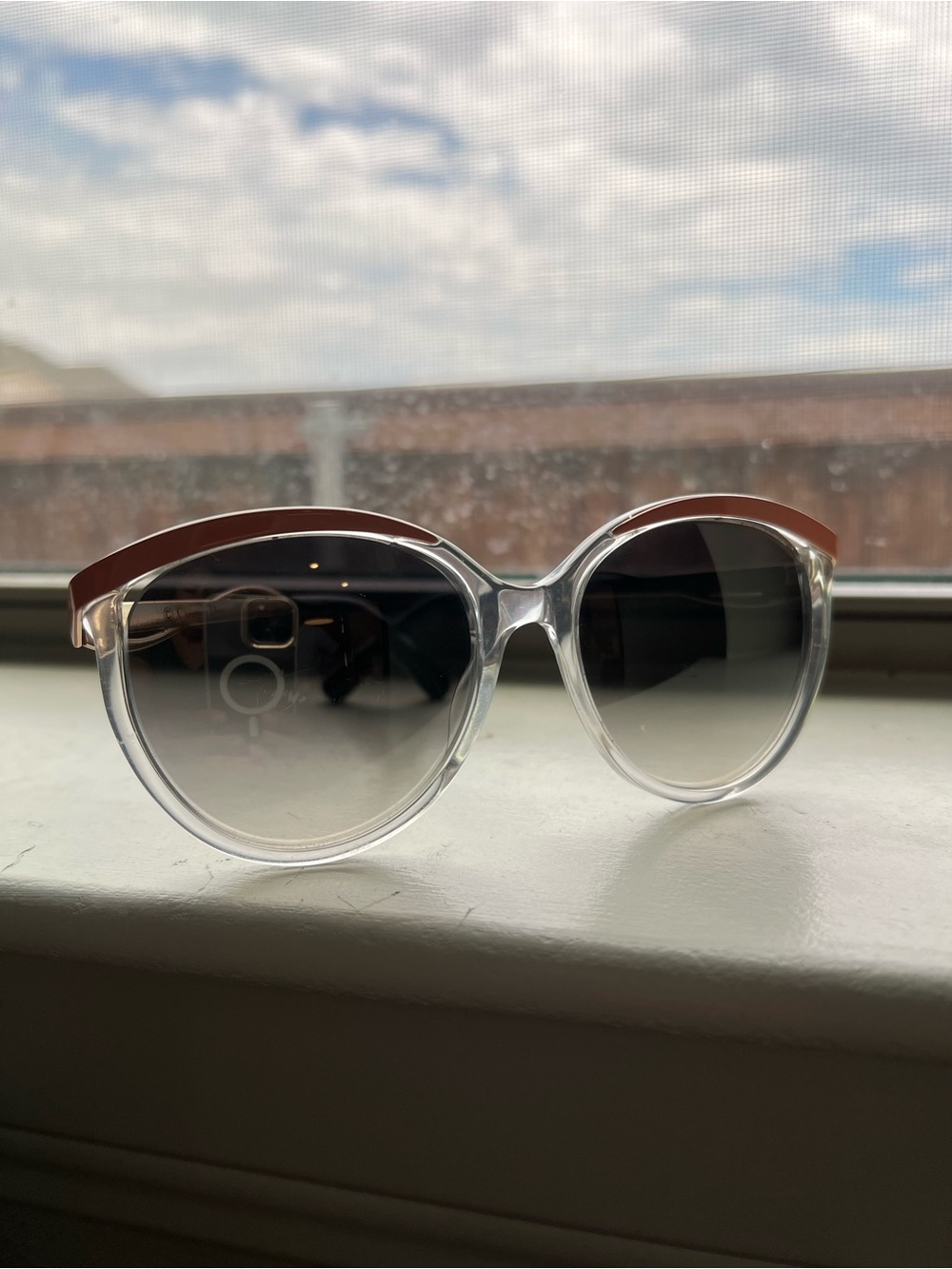 Dior Clear Frame Sunglasses with Brown Top Accent and Gradient Lenses